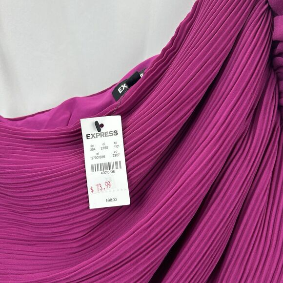 Express XS Body Con Dress Fuchsia Ruched Puff Sleeve Prom Dance Party Ruffled - Picture 9 of 10